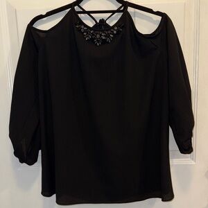 Cooper & Ella Black Embellished Cold Shoulder Blouse